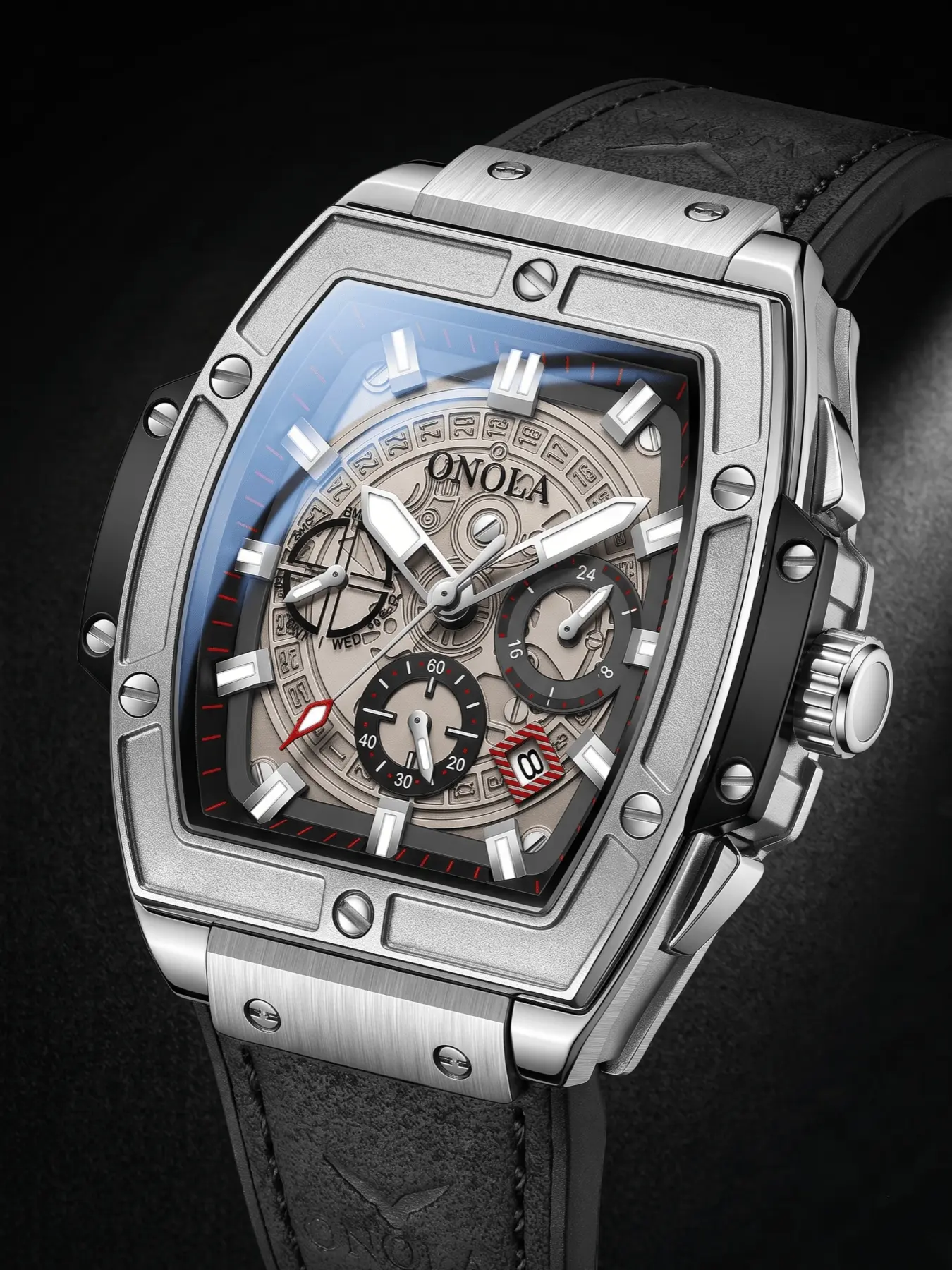 ONOLA Luxury Tonneau Men's Automatic Mechanical Watch with Hollow Gold Movement Multi Functional Timing Fashion Sports Watch Analog Mechanical Watches Battery Free Automatic Winding Fashion Analog Watch