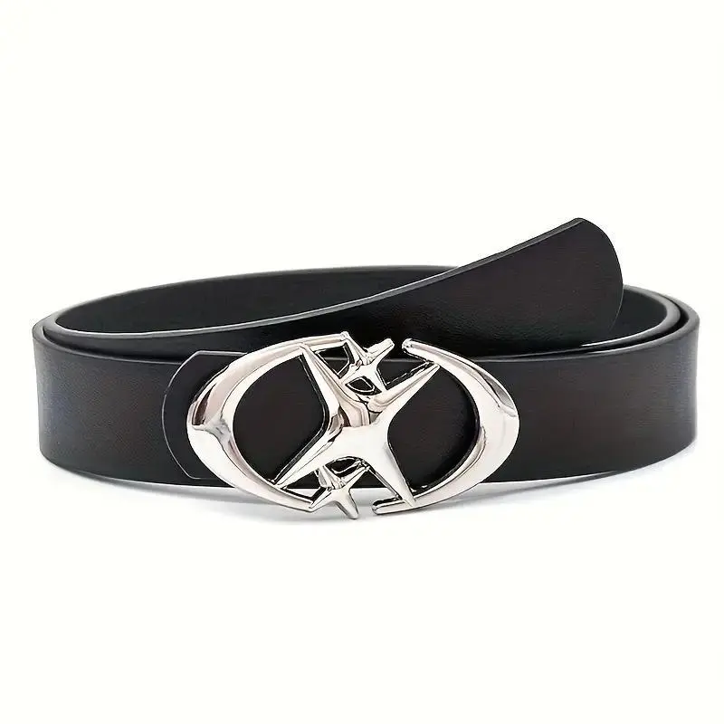 Chic Unisex Belt with Oval Cross Metal Buckle, Versatile and Durable Accessory for Jeans, Pants, and Dresses
