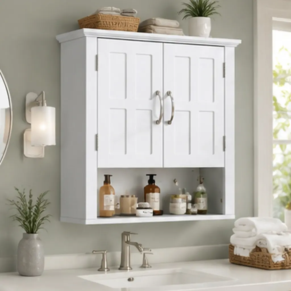 ARCH White Wall Mounted Medicine Cabinet Bathroom Storage Cabinet with Adjustable Shelves, MDF Floating Wall Cabinet for Bathroom Laundry Room Kitchen Living Room, 23.62"W x 7.68"D x 22.63"H, Painted Finish, White Color Options, MDF Material