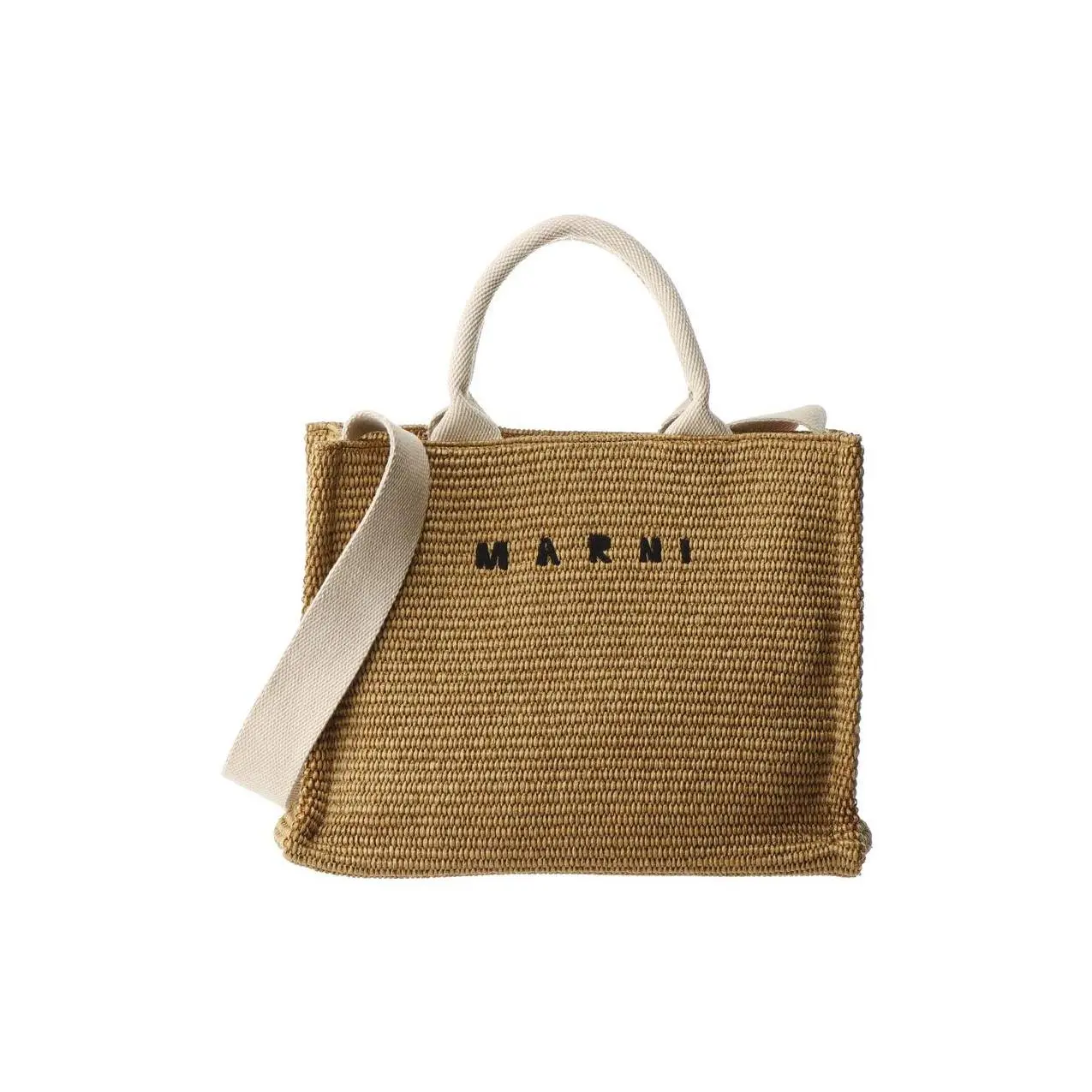 Marni Vintage Woven Letter-Print Leather Tote Bag for Women, Small Brown