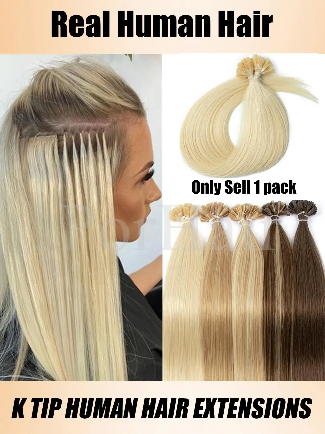 50Strands/Pack K Tip Hair Extensions Human Hair Keratin Tip Hot Fusion Hair Extensions Black Blonde Brown K Tip Human Hair Extensions 30g/pack Human Hair Straight