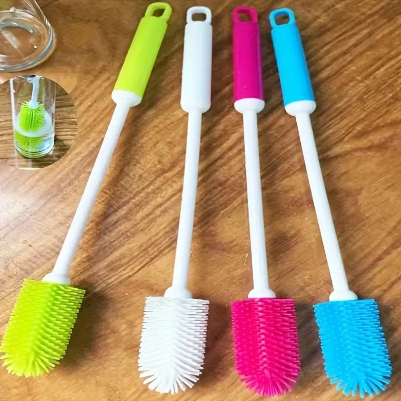 2pcs Multi-Use Household Cleaning Brush, Silicone Cup Brush with Long Handle, 360° Rotating Bottle Cleaner, Kitchen Cleaning Tool
