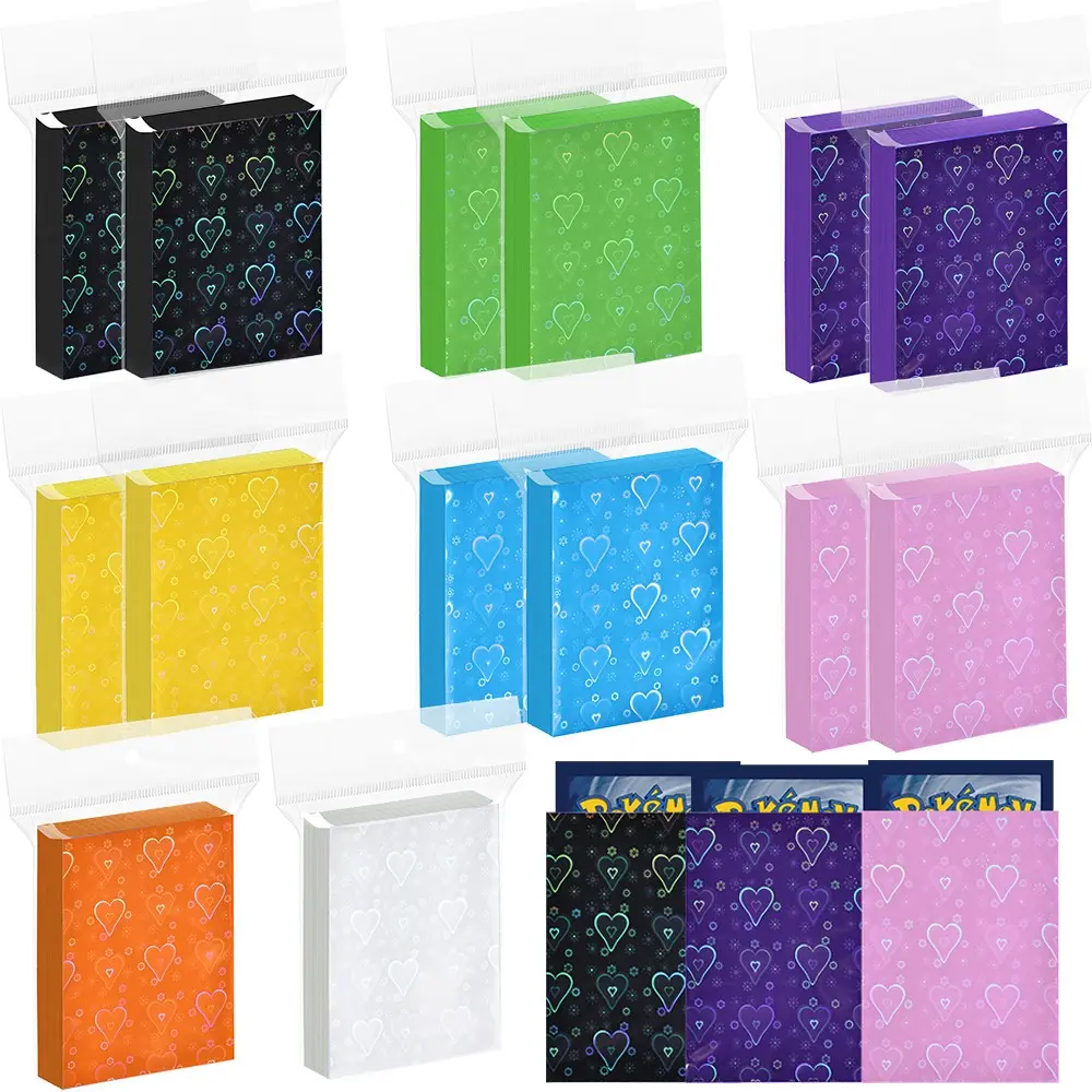 120PCS 66x91mm  Holographic Heart-shaped Card Sleeves Laser Flashing Foil Design Acid-Free PP Protector Covers Frosted Card Sleeves for Collectible Cards/ PTCG/MTG/PKM Trading Cards Sleeves