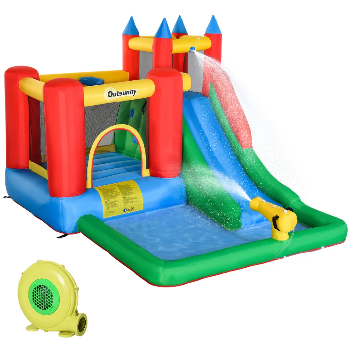Easy Assembly Outsunny 6-In-1 Kids Bounce House Inflatable Water Slide With Pool, Water Cannon, Climbing Wall, Inflator Included, Jumping Castle Kids Backyard Activity Outdoor Water Play Toy On-Site