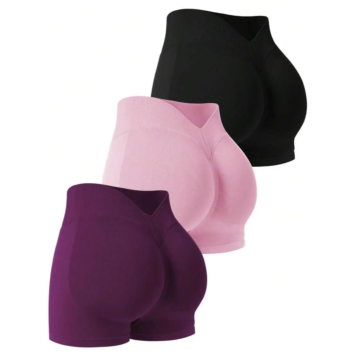 Women's Seamless Waist-Fit Yoga/Cycling Shorts - Gym Workout Apparel, Scrunch V-Back, Tummy Control, Soft Fabric, Solid Color, Pocket, 2-in-1 Sporty Sports Shorts for Daily Casual Wear, Women's Clothes