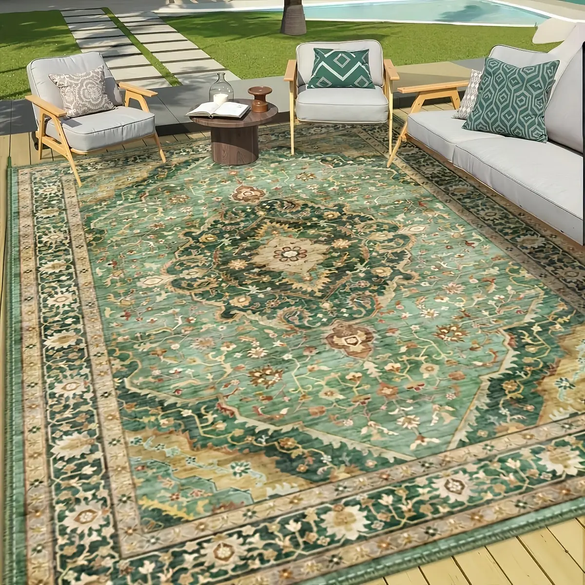 YANYANAN Luxury Large Outdoor Cushion - Floral Print, Non-Slip Silicone Backing, Exquisite Design, Plush Look & Texture - Ideal for Patio Area, Living Room Decor (Textiles & Soft Furnishings), Outdoor Indoor
