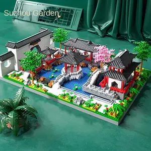 Suzhou garden Chinese classic building microparticle building block model decoration educational toys