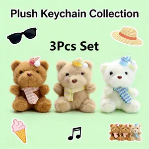 3Pcs Cute Knitted Bear Bag Charm Set, 5.5 In Handmade Teddy Bear Plush Pendant with Silver Ball Chain, Aesthetic Summer Boho Backpack Accessories Pack for Besties