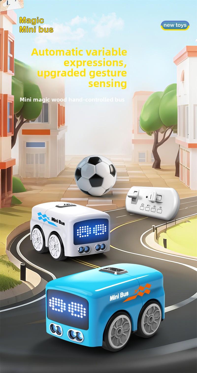 Magic Gesture Control Mini Bus Toy Smart Obstacle Avoidance RC Car Hand Sensor Follow Toy Kids Interactive Desk Toy Mini Remote Control Car LED Face Expression Cute Robot Car Gift for Boys Girls Birthday Easter Gift