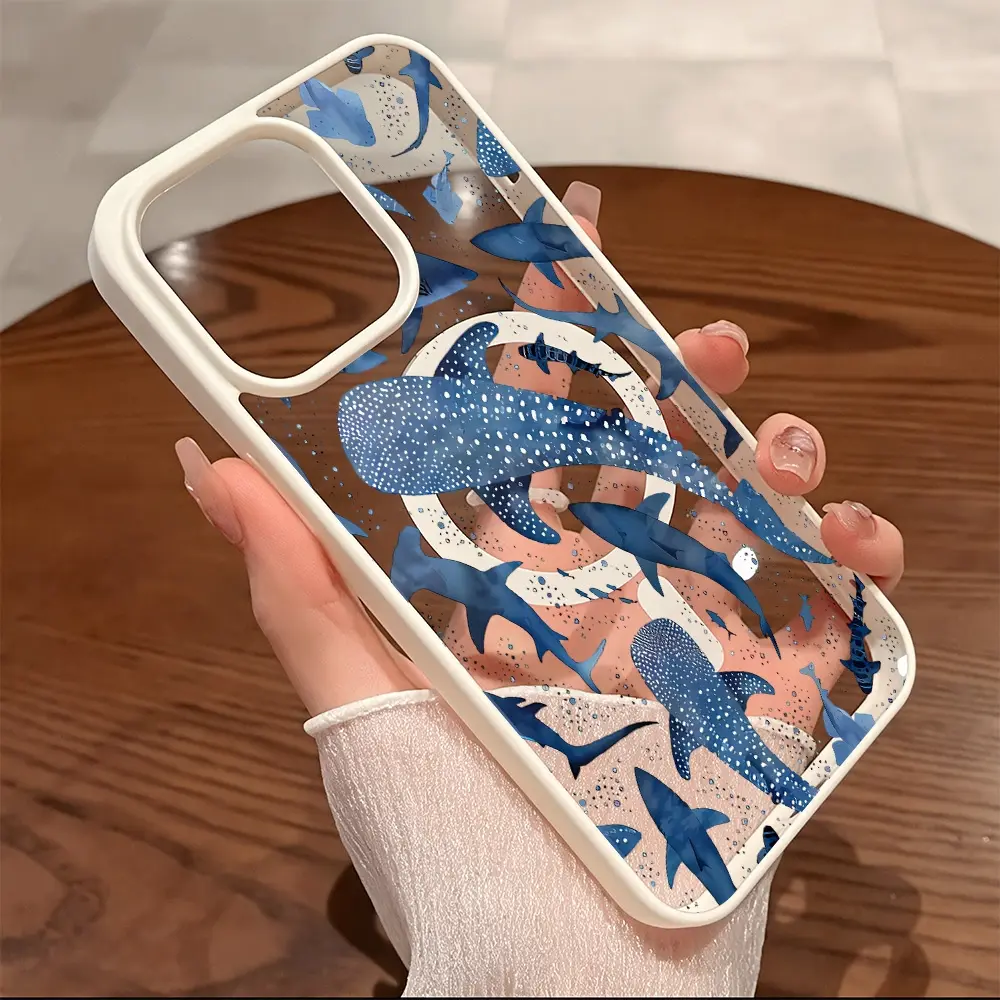 Premium Magnetic Phone Cases for iPhone 11-17 Pro Max Cute Blue Whale Shark y2k Cased MagSafe Ready Anti-Fall Springtok Ultra-Thin TPU Protection Casing Aesthetic Screen Protector Shockproof Cellphone Cover
