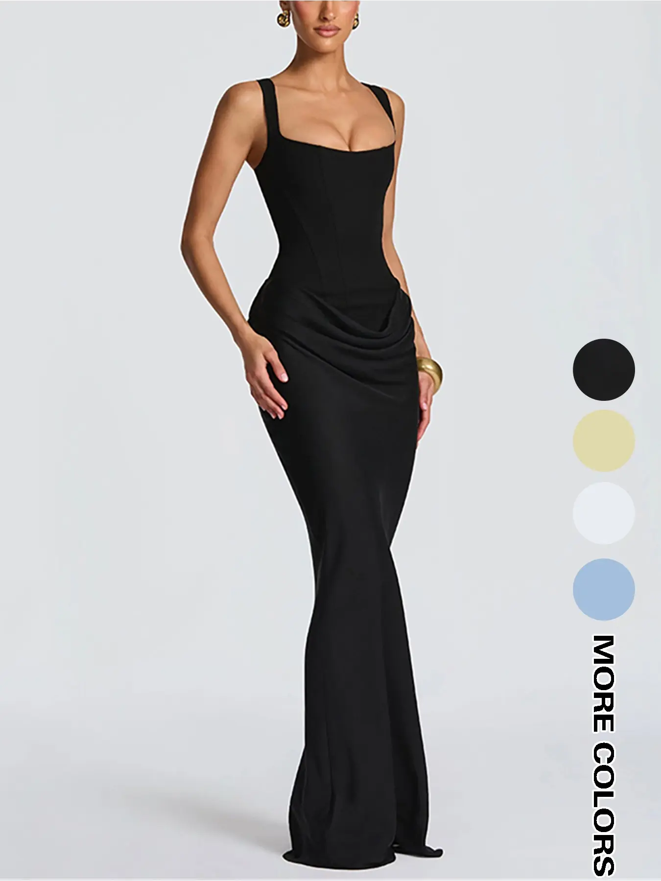 Women's Elegant Plain Slim-Fit Long Dress, Backless Square Neck Sleeveless Midi Dress, Casual Daily Wear, Chic Style, Everyday