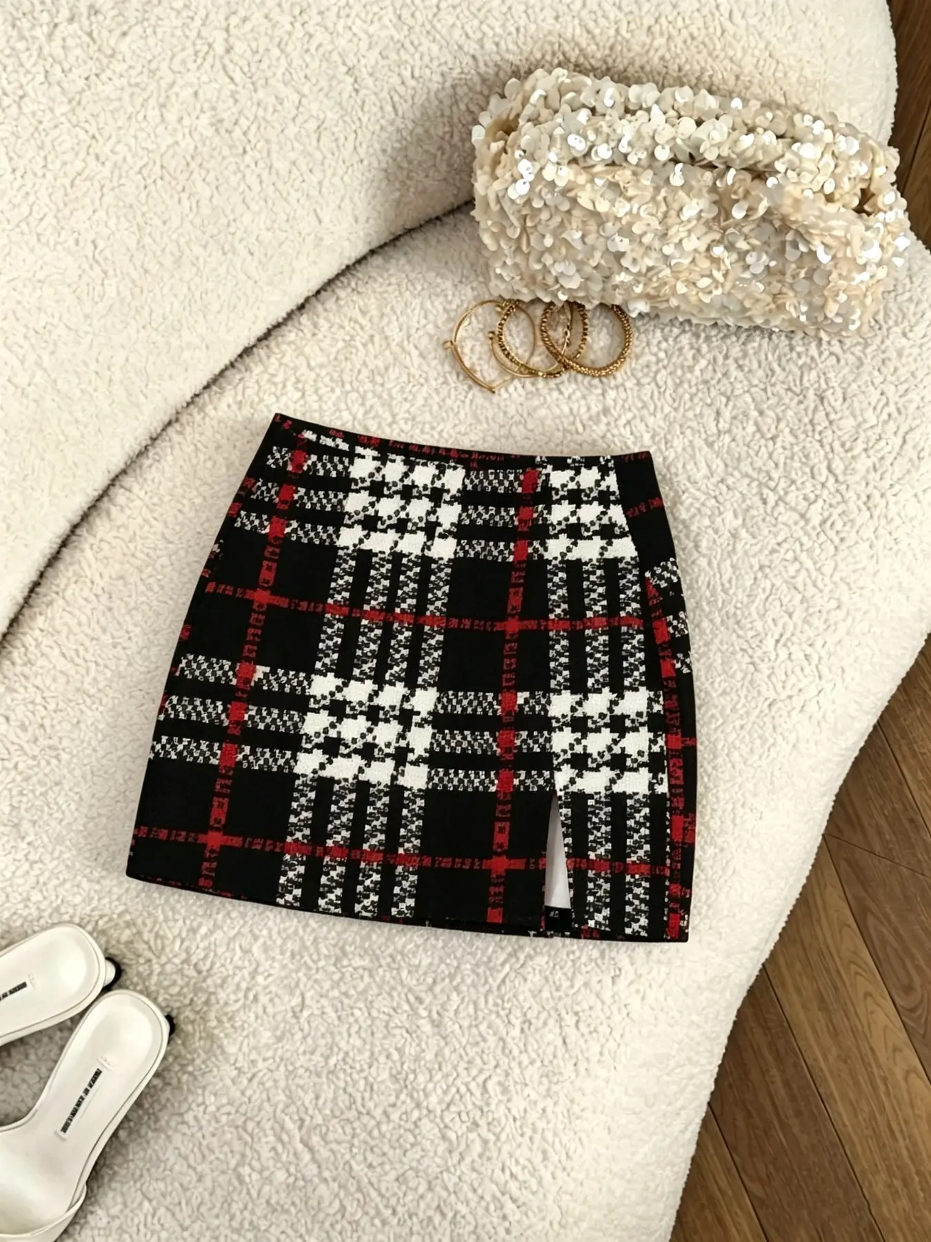 Women's Classic British Campus Style Houndstooth Plaid Half Skirt, Fashionable Commuter Casual Wear, Versatile Sexy Women's Dress