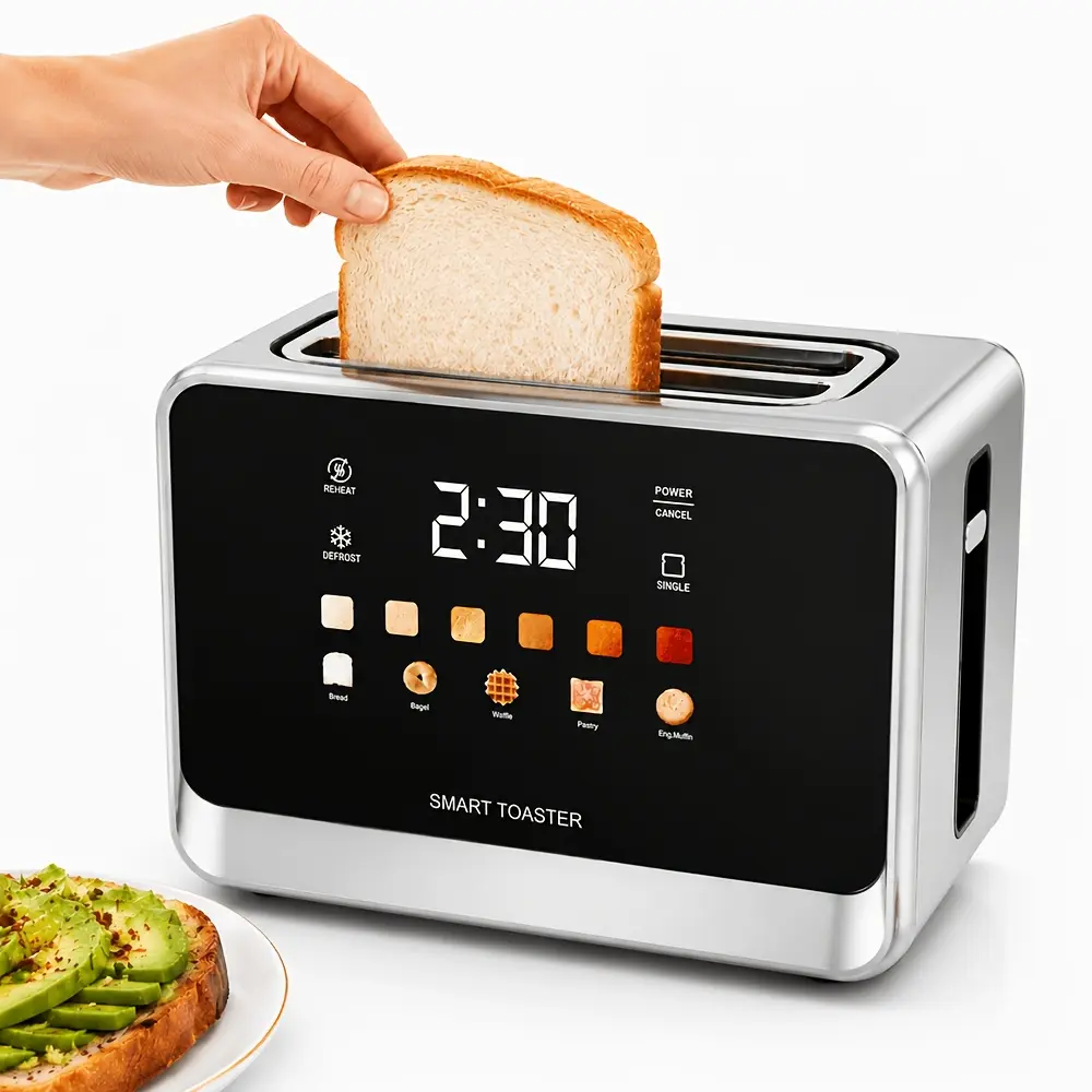 Toaster Touch Screen Toaster 2 Slice with LCD Display Stainless Steel Digital Timer Toasters 6 Bread Types& 6 Shade Settings Smart Extra Wide Slots Tostadora with Bagel Cancel, Defrost Functions.Kitchen Accessories, Family Gift.