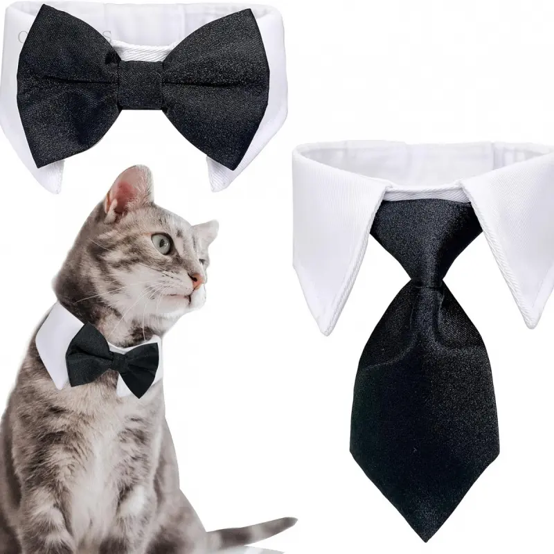 Adjustable Black & White Bow Tie Collar for Small Dogs & Cats - Machine Washable Pet Formal Neckwear with Closure, All-Season Elegant Design for Weddings, Parties & Photo Shoots, Dog Bow Tie, Party Pet Attire, Classic Pet Accessory, Durable Pet Wear
