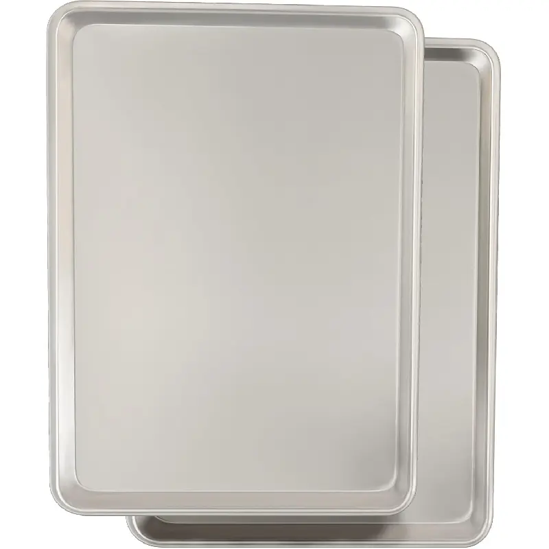 Commercial Quality Baking Sheet Pan Set, Natural Aluminum Cookie Sheet, Warp Resistant Baker's Half Sheet Pan, Large Thick Cookie Tray Pans for Baking, Roasting(2 Pack, 18X13In)