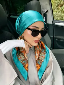 Women's Fashion Geometric Print Headscarf Hat, Fashion Hair Scarves, Breathable Lightweight Scarf, Scarf Head Wrap, Satin Elastic Hair Cap, Elegant Daily Accessory, All Seasons