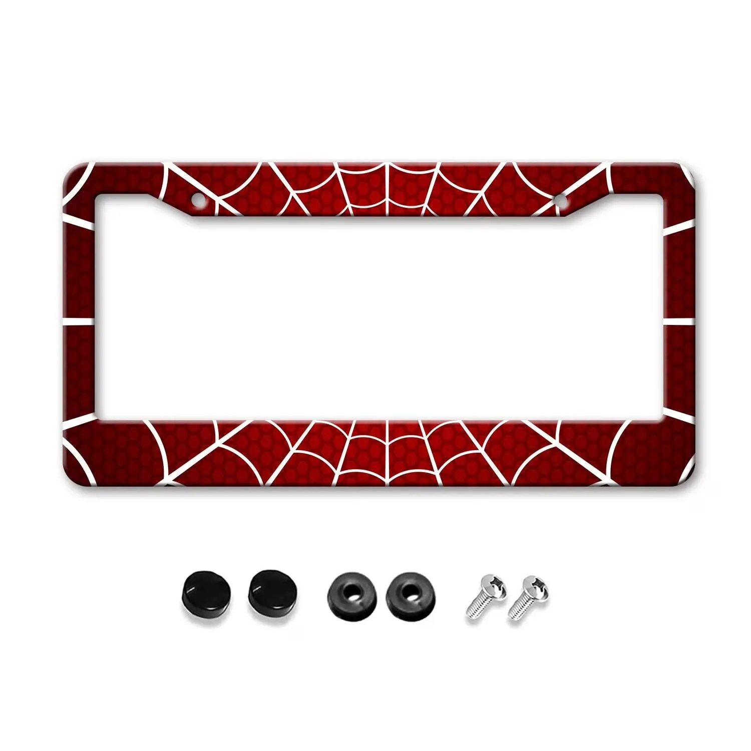 Aluminum White Spider Hero Mesh License Plate Frame - Cute Anime Superhero Metal Car Tag Cover with Screw Caps, Men's Accessories Auto Exterior Gift, Fits US 12x6 in
