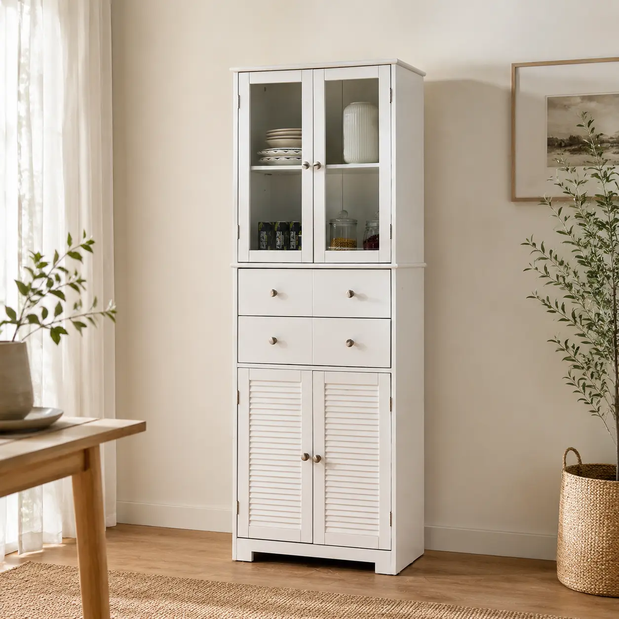 Littleox 67" Tall Kitchen Pantry Cabinet with Doors and Shelves Large Stand Up Pantry Storage Cabinet with Drawer Large Food Cupboard Storage Cabinet for Kitchen Bathroom Craft Room
