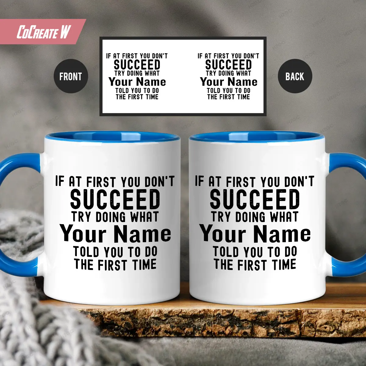 11 Oz Custom Name Ceramic Fun Coffee Mug, Personalized with The Words "If at First You Don'T Succeed..." Printed on It, Unique Gift for Adults, Dishwasher Safe, Suitable for Family/Friends, Holidays