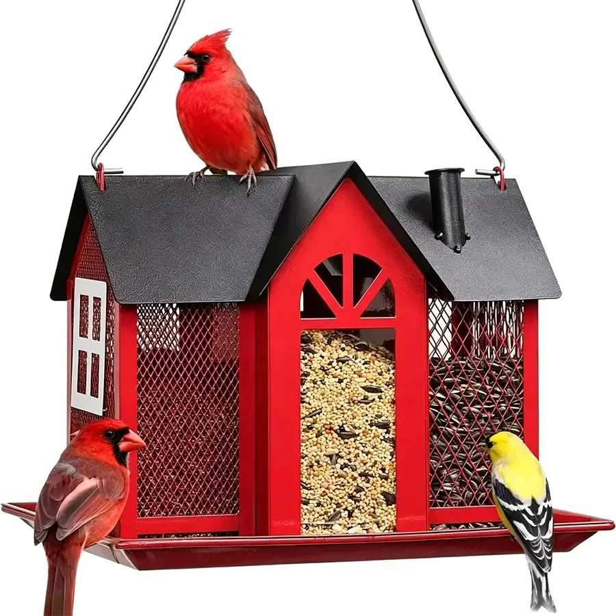 Creative Swing House Bird Feeder, Metal Courtyard Hummingbird Squirrel Feeder, Outdoor Hanging Decor, Garden Accessory, Animal Feeders