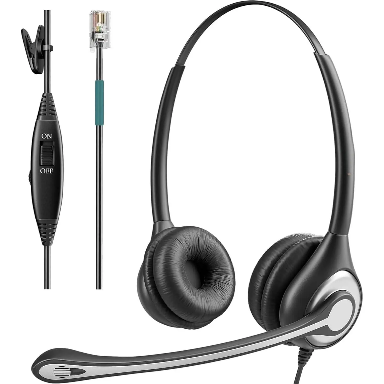 RJ9 Telephone Headset with Microphone Noise Cancelling, Office Phone Headset Compatible with Plantronics S12 Polycom VVX310 VVX410 VVX411 Avaya 1416 ShoreTel 230 Allworx NEC Landline Phones