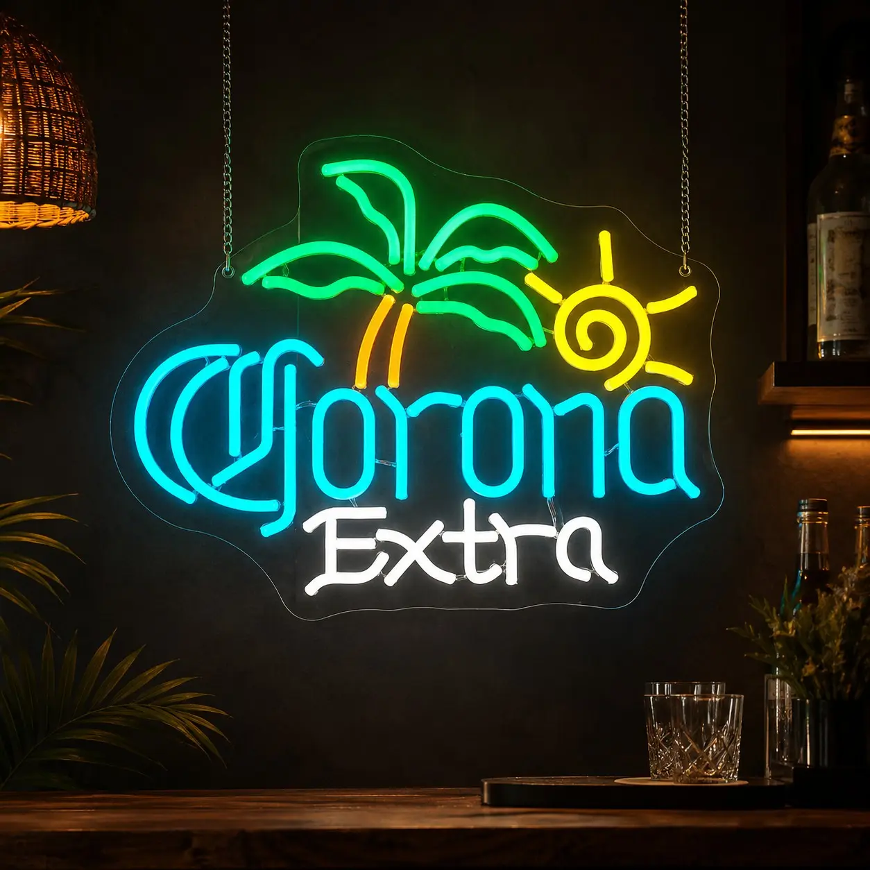 Tropical Beer Neon Sign LED Wall Light, Palm Tree Beach Neon Lamp, Summer Bar Decorative Light, USB Powered Acrylic Neon Sign for Home Bar, Pub, Restaurant, Man Cave, Game Room, Beach Party Decoration, LED Neon Lights
