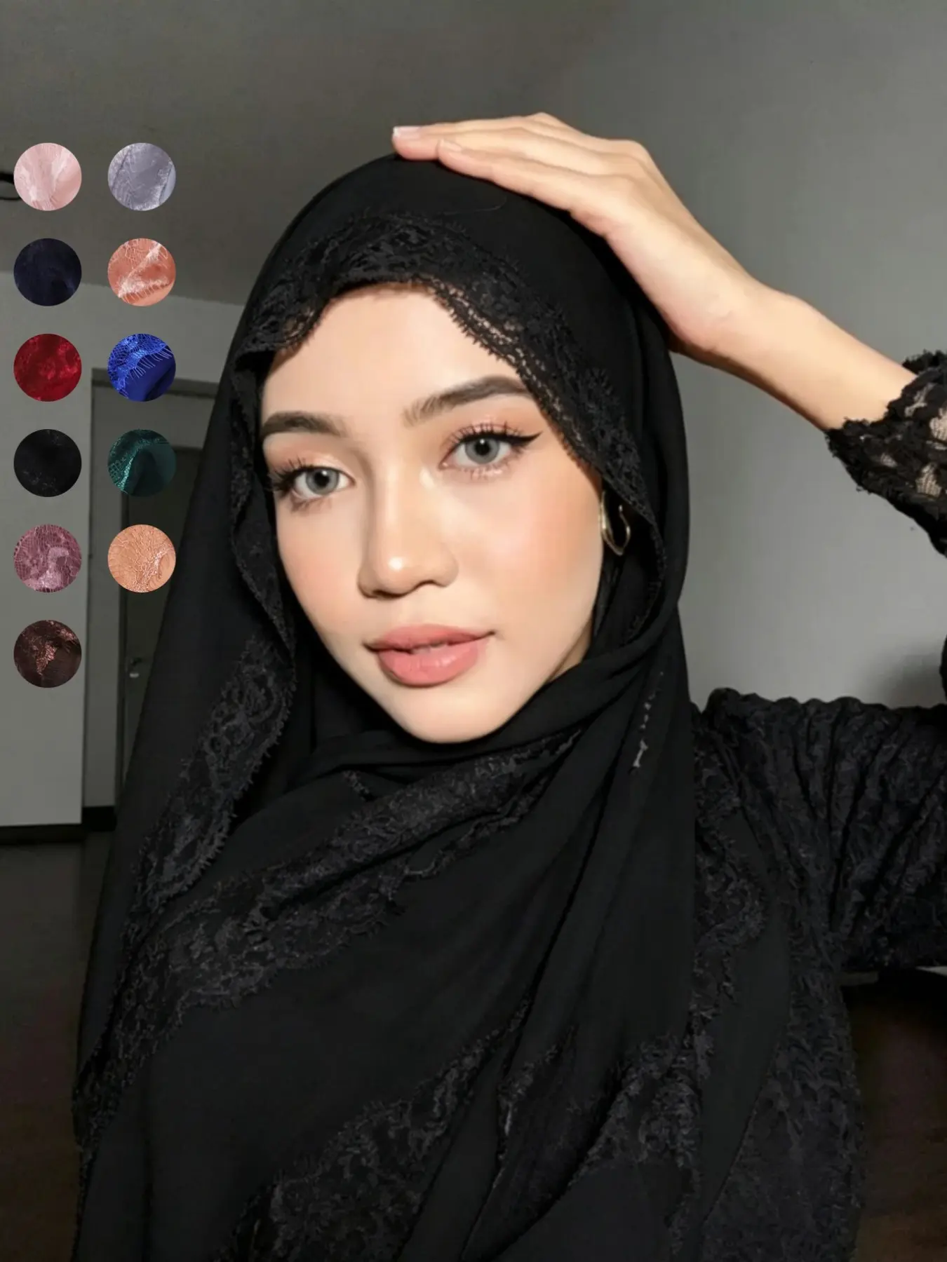 Elegant Lace Fringe Chiffon Headscarf, Smooth Skin-Friendly Full Coverage Headwrap, Premium Muslim Women's Daily Shawl, Modesty Hijab