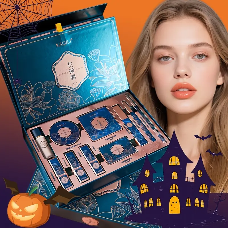 10pcs Makeup Gift Set - 3 Lipsticks - Eyeliner - Eyebrow Pencil - Mascara - Concealer - BB Cushion Cream - Setting Powder - Dual-Color Eyeshadow Palette - Suitable for All Skin Types - Perfect for Dates, Christmas, Valentine's Day, Hallowee