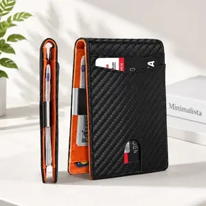 Men's Slim Carbon Fiber Pattern RFID Blocking Bifold Wallet - RFID Protected Wallet, Credit Card Holder with Card Slots and Money Clip for Sports & Outdoor Camping Hiking Hammock Use