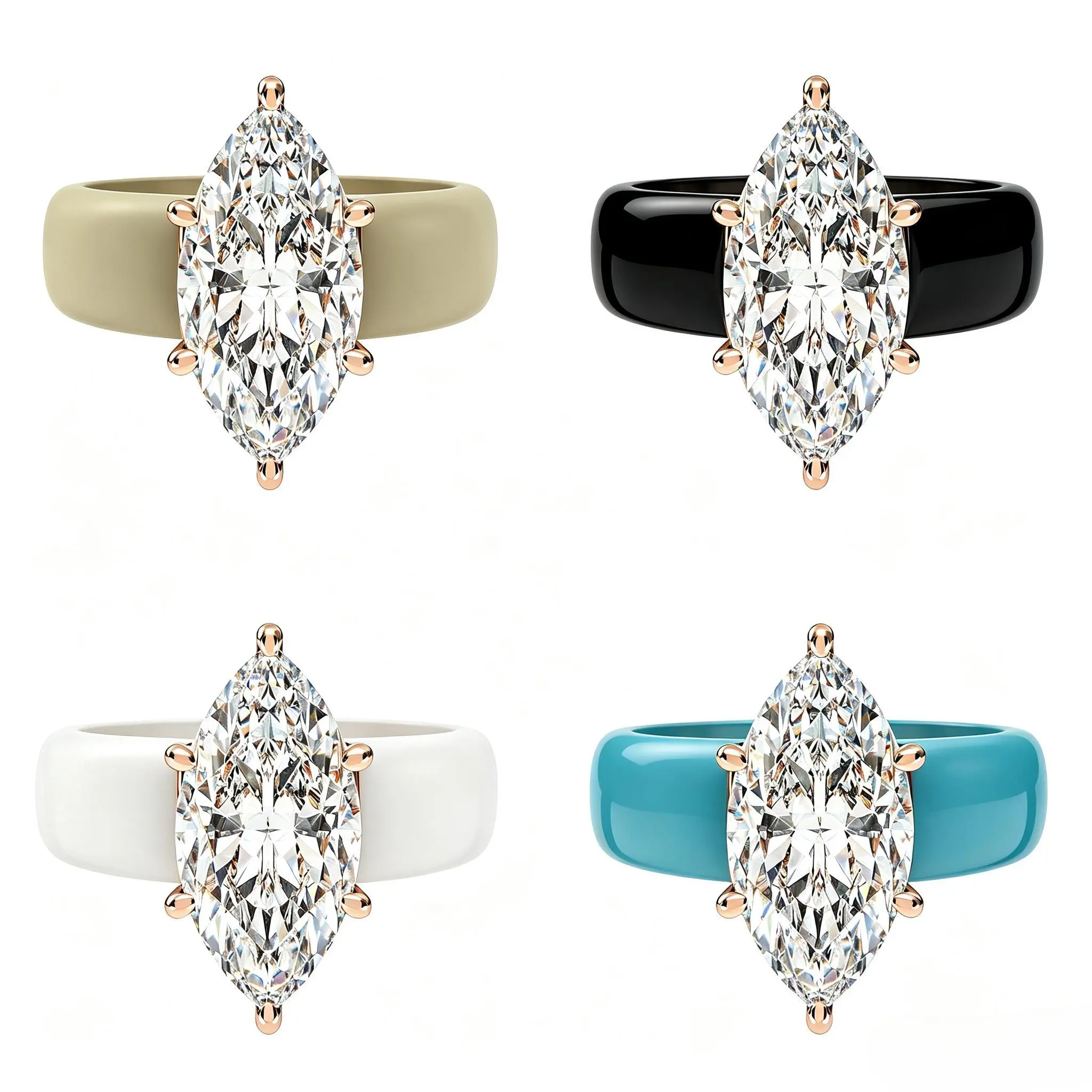 Women's Silicone Ring - Large Marquise Cut CZ Diamond Alternative, Rose Gold Prong Mounting, Comfortable Silicone Band for Sport/Wedding Occasions