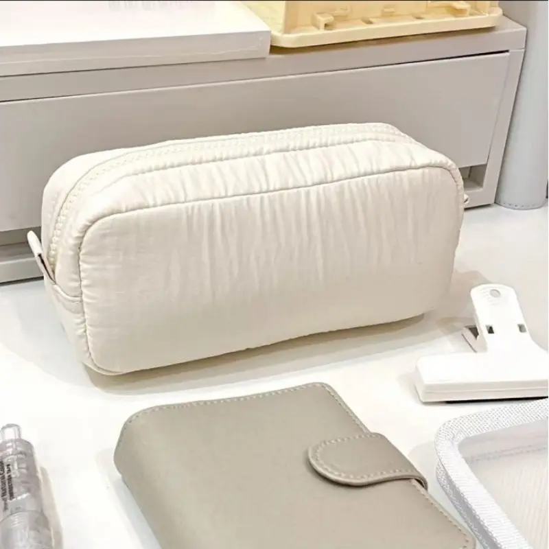 Plain Square-Shaped Pencil Pouch - Solid Color, Smooth Fabric, Large-Capacity Ins-Style Minimalist High-Aesthetic Stationery Storage Bag for School Use