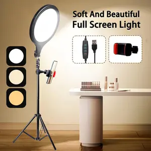 10" Full-Screen Circular Ring Light with LED Fill Light, 110cm Adjustable Bracket, Flexible Tripod & Phone Holder, USB-Powered Dimmable Video Conference Tool for iPhone Android, Ideal for Makeup Tutorials, Father's Day Gift, Led Fill Lights, Video Confere