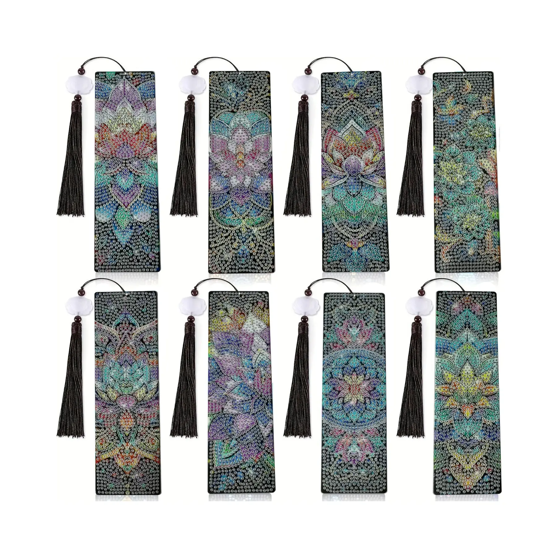 8-piece set of DIY diamond painting bookmarks, mandala diamond painting set bookmarks with tassel pendant, suitable for home office school arts and crafts, gifts for readers, Book Accessories