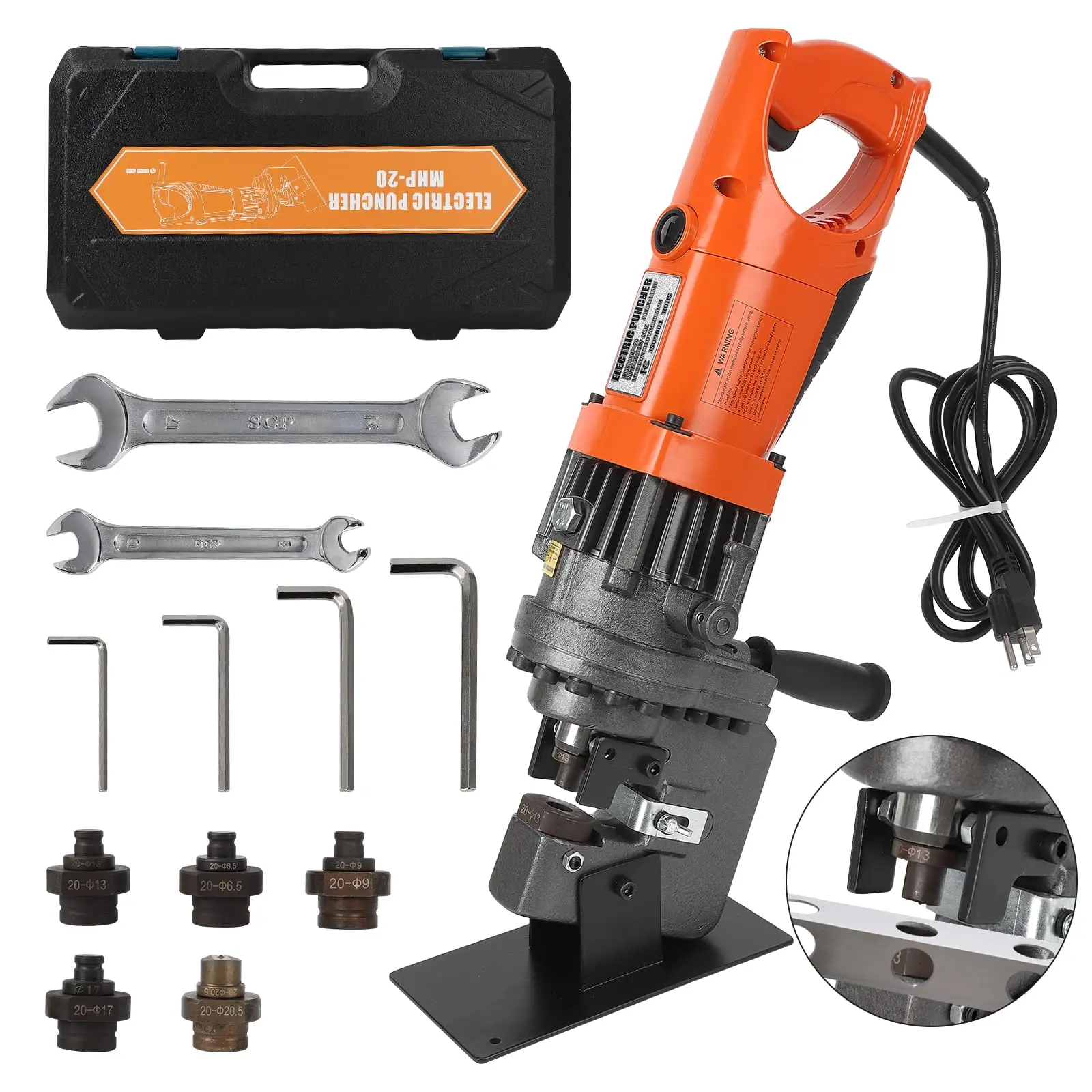 GARVEE Electric Hydraulic Hole Punch Machine 1200W 110V with Carbon Brush and 5 Dies for Metal Hole Punching on Steel, Iron, Aluminum, Copper Plates, Suitable for Φ1/4"-4/5" Holes in Construction and Metalworking
