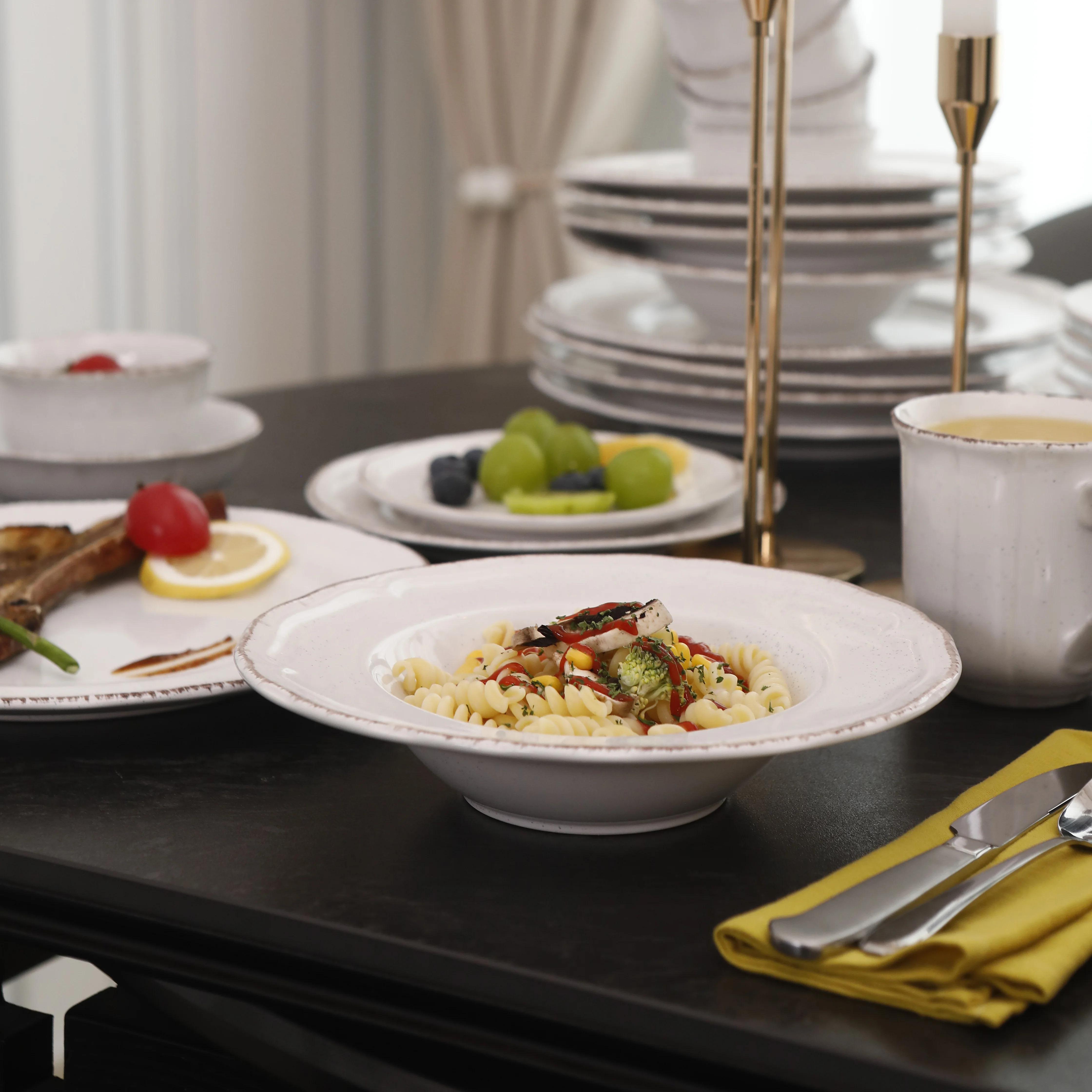 Dinnerware Ceramic Dinner Plate Set Tableware White Color Glaze Stoneware Dinner Set