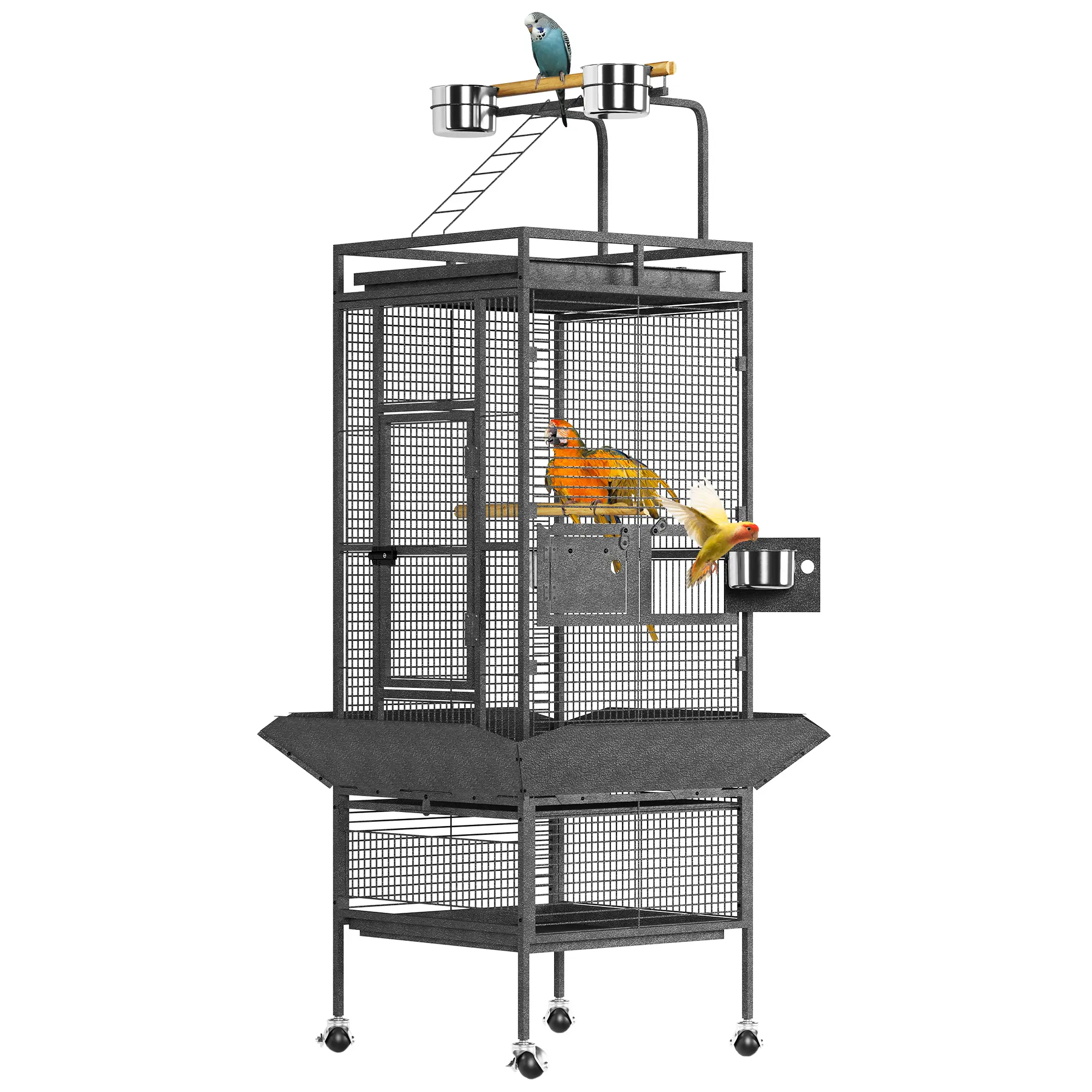 61" Large Bird Cage, Metal Parrot Cage with Play Top, Rolling Stand & Bowls - Bird Aviary for Parrots, Conures, Cockatiels, Parakeets, Indoor Outdoor Aviary for Outside Yard Garden Porch