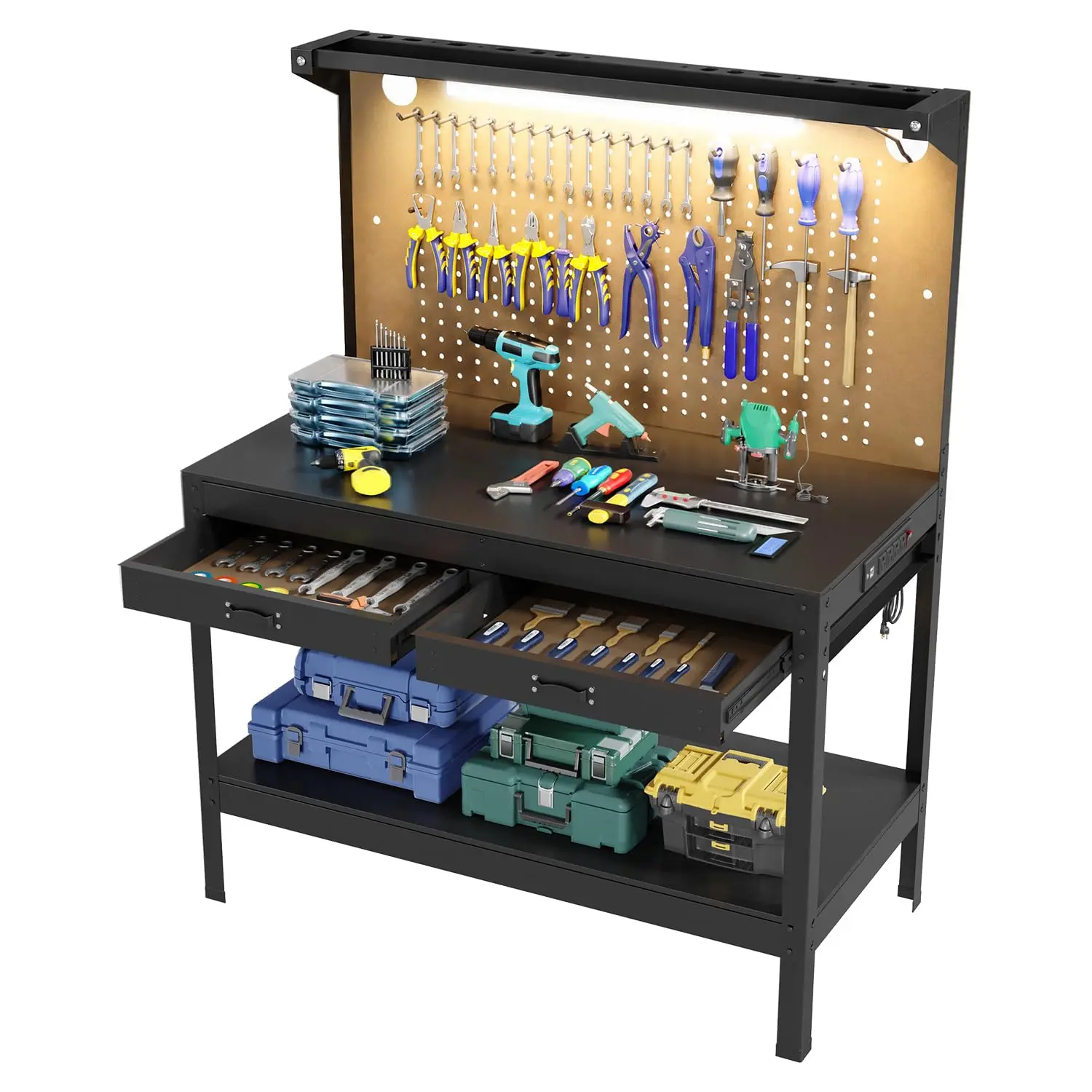 GAOMON 48 in Heavy-Duty Garage Workbench with Integrated Power Outlets, Black