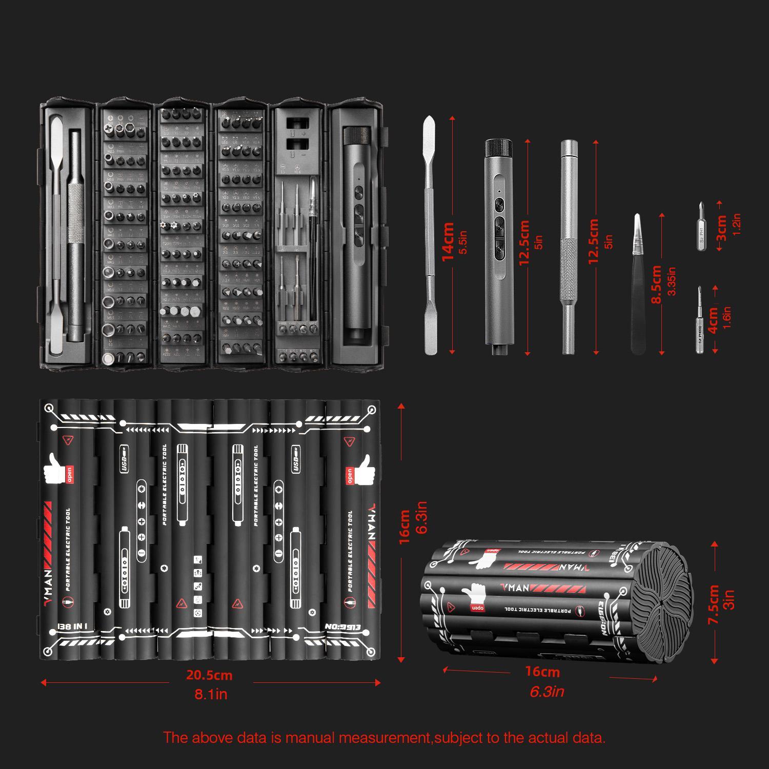 VMAN 138-in-1 Precision Screwdriver Set, 1 Set Multifunctional Electric Screwdriver Kit, Professional Electronics Accessories for PC, Xbox, Phone, Computer