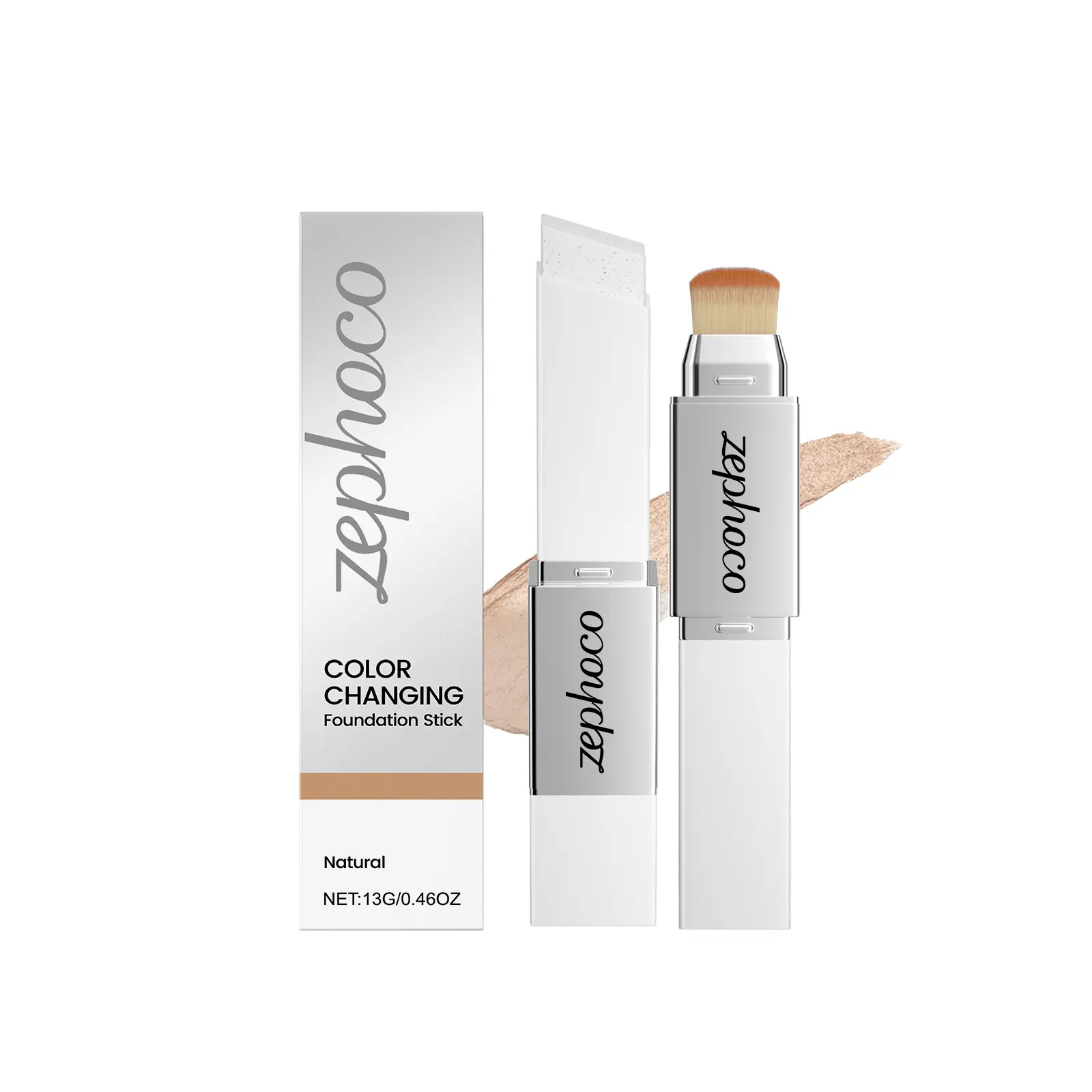 zephoco The Natural Color Two-In-One Color-Changing Foundation Stick Is Light, Moist, Natural, Adheres Well Without Sticking, And Provides A Light, Clear And Transparent Foundation Concealer Makeup