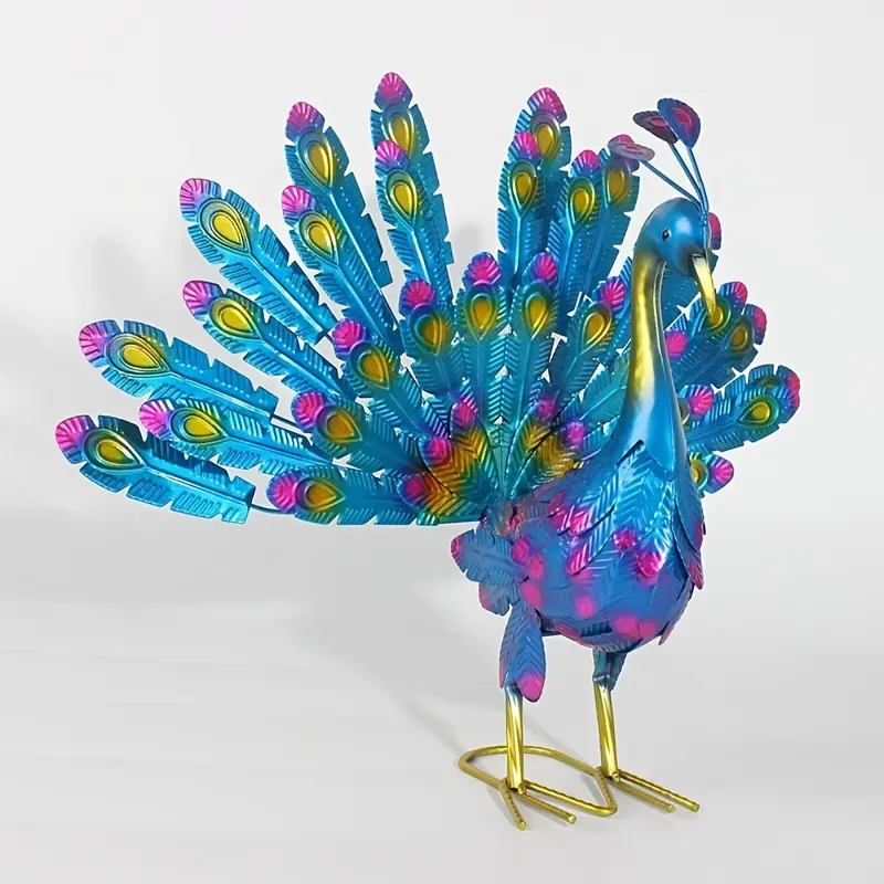 Iron Metal 3D Look Peacock Statue - Home Decor Outdoor Indoor Ornament, Ideal Christmas Holiday Gift for Garden Lawn Courtyard