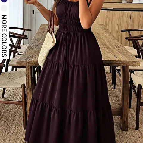 Boho Casual Long Tiered Ruffled Dress with Bows and Knot, Elegant, Romantic and Feminine, Perfect for Summer Parties