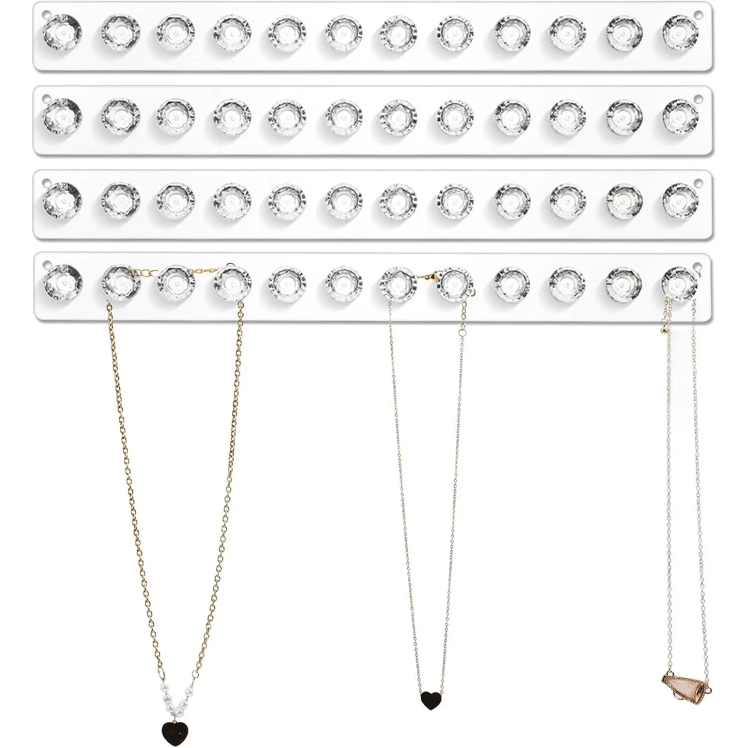 4-Pack  Necklace Holder, Necklace Hanger Wall Mount,  Shape  Organizer with 12 Hooks for Necklaces, Bracelets, Chains - Clear  Display Rack for Women
