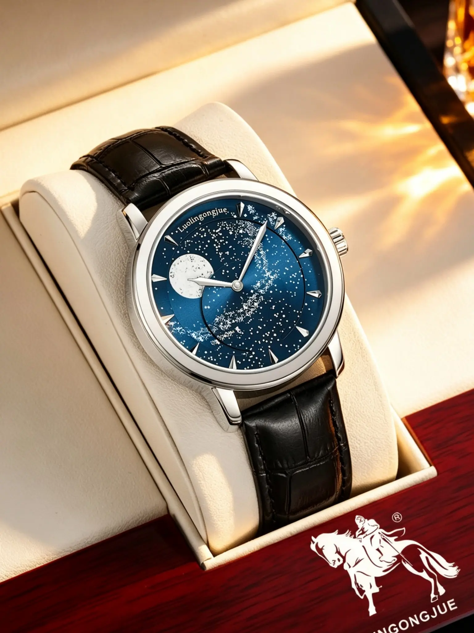 Men's Mechanical Watch with Moon Phase, Leather Strap, Business Casual, Waterproof, Durable, Ideal Gift for Boyfriend Birthday