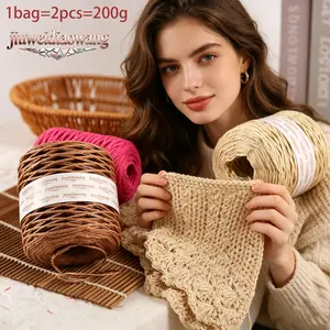 200g/2pcs Handmade Braiding Yarn, Grass Rope Thread, Breathable Crochet Thread, DIY Craft Supplies, Ideal for Hats, Sandals, Cups, Decorations