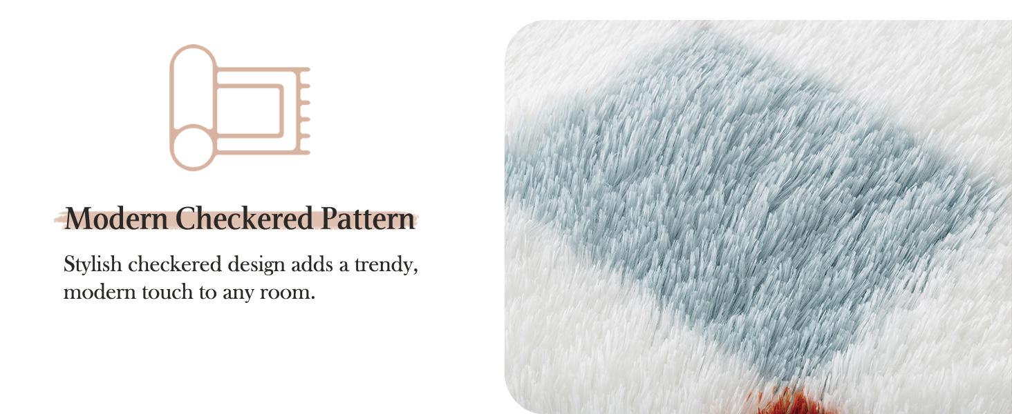 8x10 Checkered Rug for Living Room Soft Shag Area Rug Bedroom Plush High Pile Non Slip Fuzzy Carpet for Home