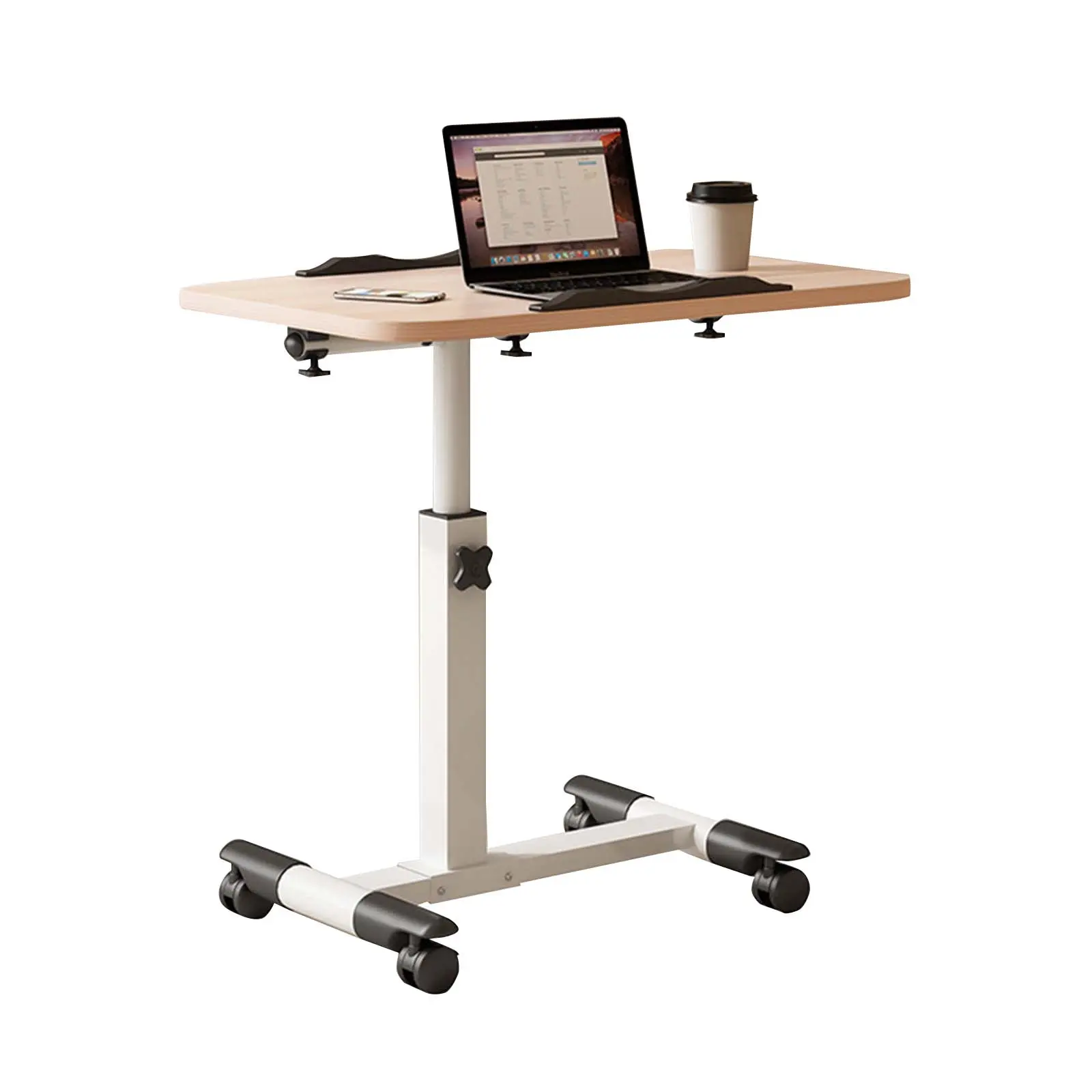 Overbed Rolling Laptop Desk with Wheels, Height-Adjustable Collapsible Workstation with Ergonomic Mobile Design for Bed, Sofa, Home Office or Hospital - Black