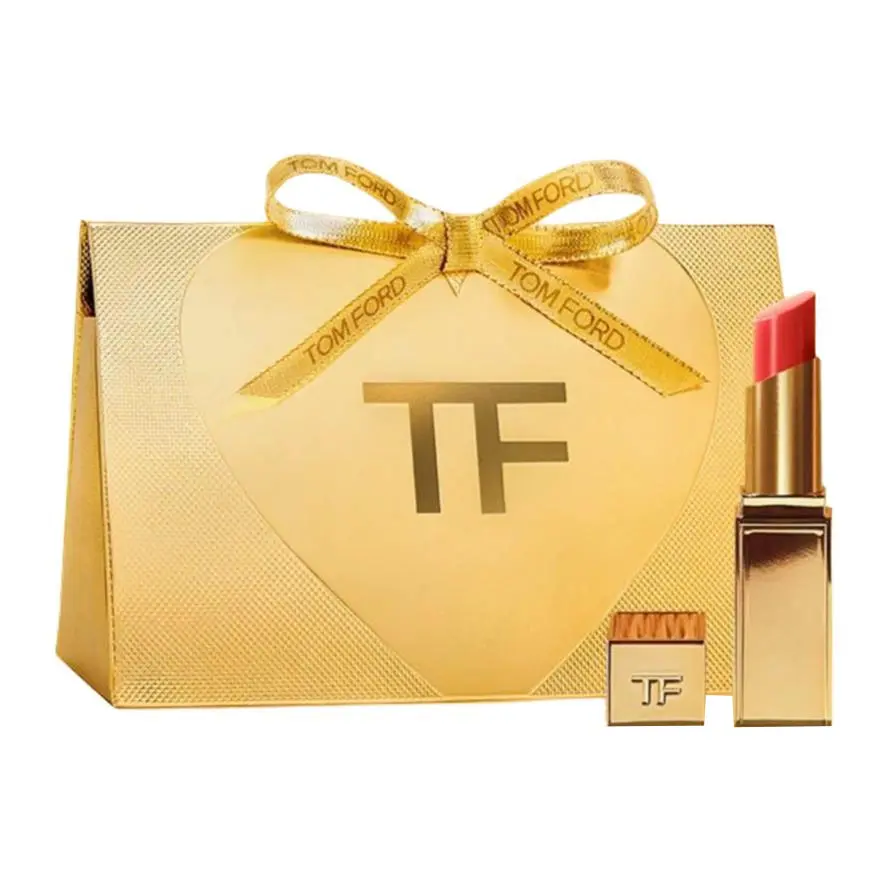 TOM FORD Thin Gold Tube Lipstick Shopping Bag, Sparkling Iridescent Limited, Multipurpose Lip And Cheek Stick Satin