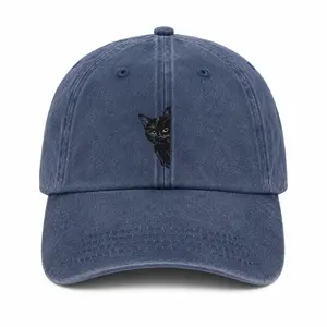 Green Washed Cotton Dad Hat with Minimal Cat Graphic, Unstructured Low-Profile Baseball Cap for Men & Women, Adjustable & Wrinkle Resistant, Men's Accessories
