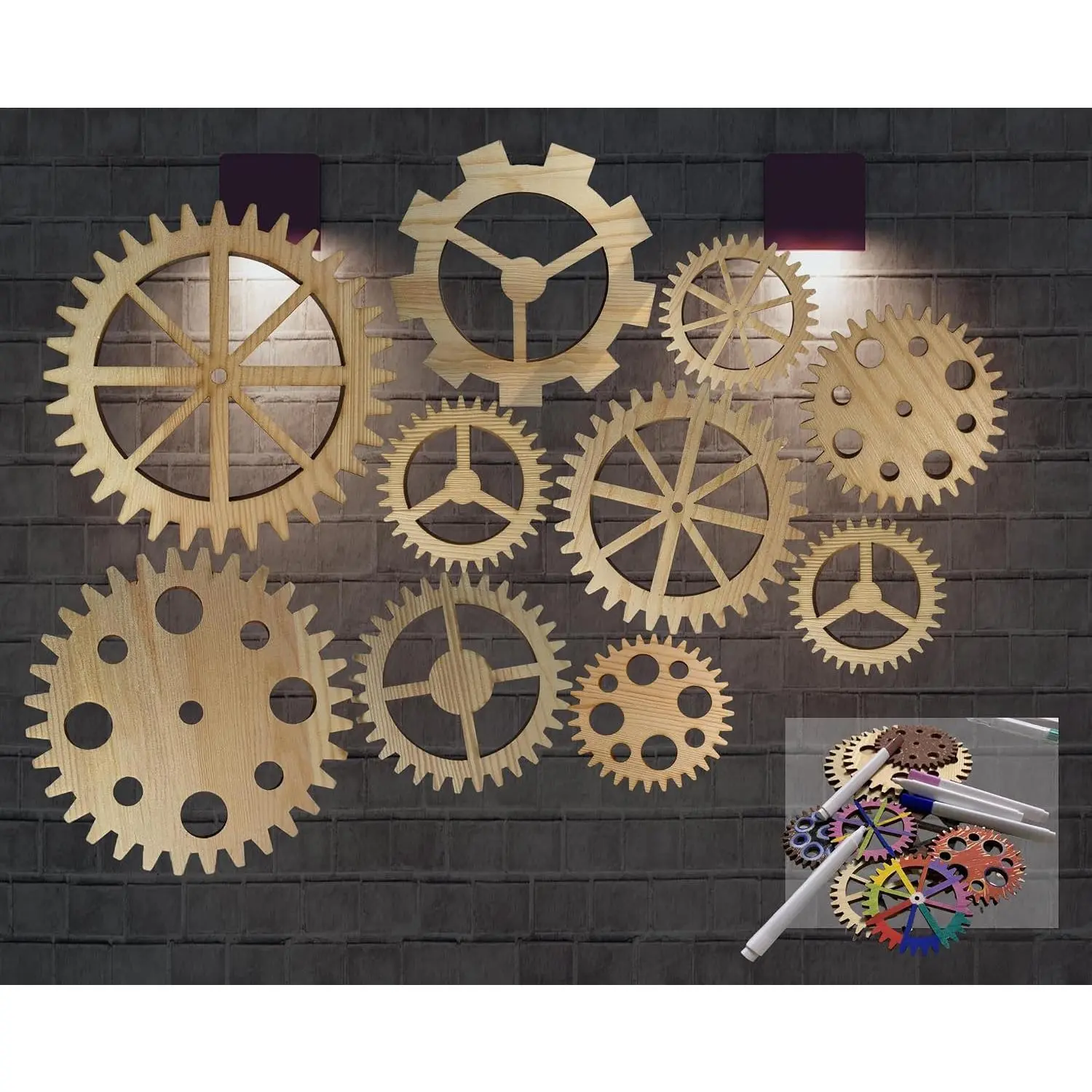 10Pcs Steampunk Decor Wooden Gear Set, Industrial Vintage Wheels for Wall Hanging, Farmhouse, Bar & DIY Crafts (5.9In-3.1In)