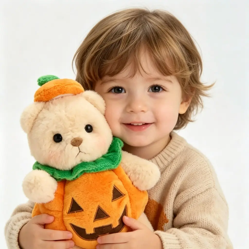 Halloween Pumpkin Teddy Bear Stuffed Animal, Super Soft Fluffy Plush Toy, Adorable Non-Candy Halloween Gift for Boys Girls, Cozy Bedtime Buddy for Toddlers Party Favors Home Decor